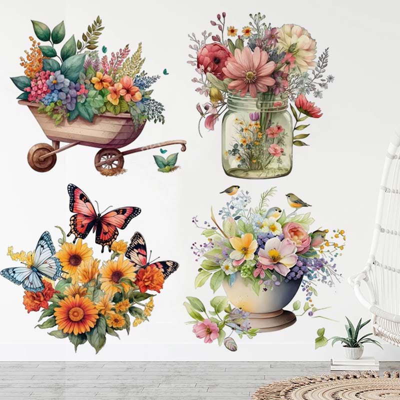 Flower Wall Panel - Rural Style Flower Watercolor Wall Sticker