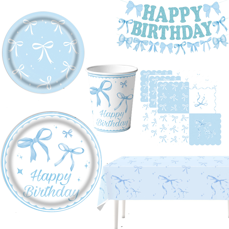 Table Cloth Disposable - Light Blue Bow Birthday Party Decoration