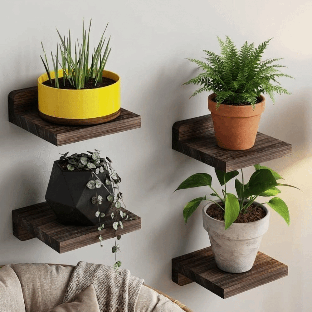 4PCS Wood Small Floating Shelv - Flower Wall Panel ulasan dan harga