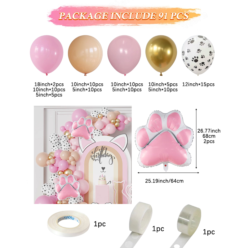 91Pcs New Meow Cat Theme Ballo - Balloon Arch Kit ulasan dan harga