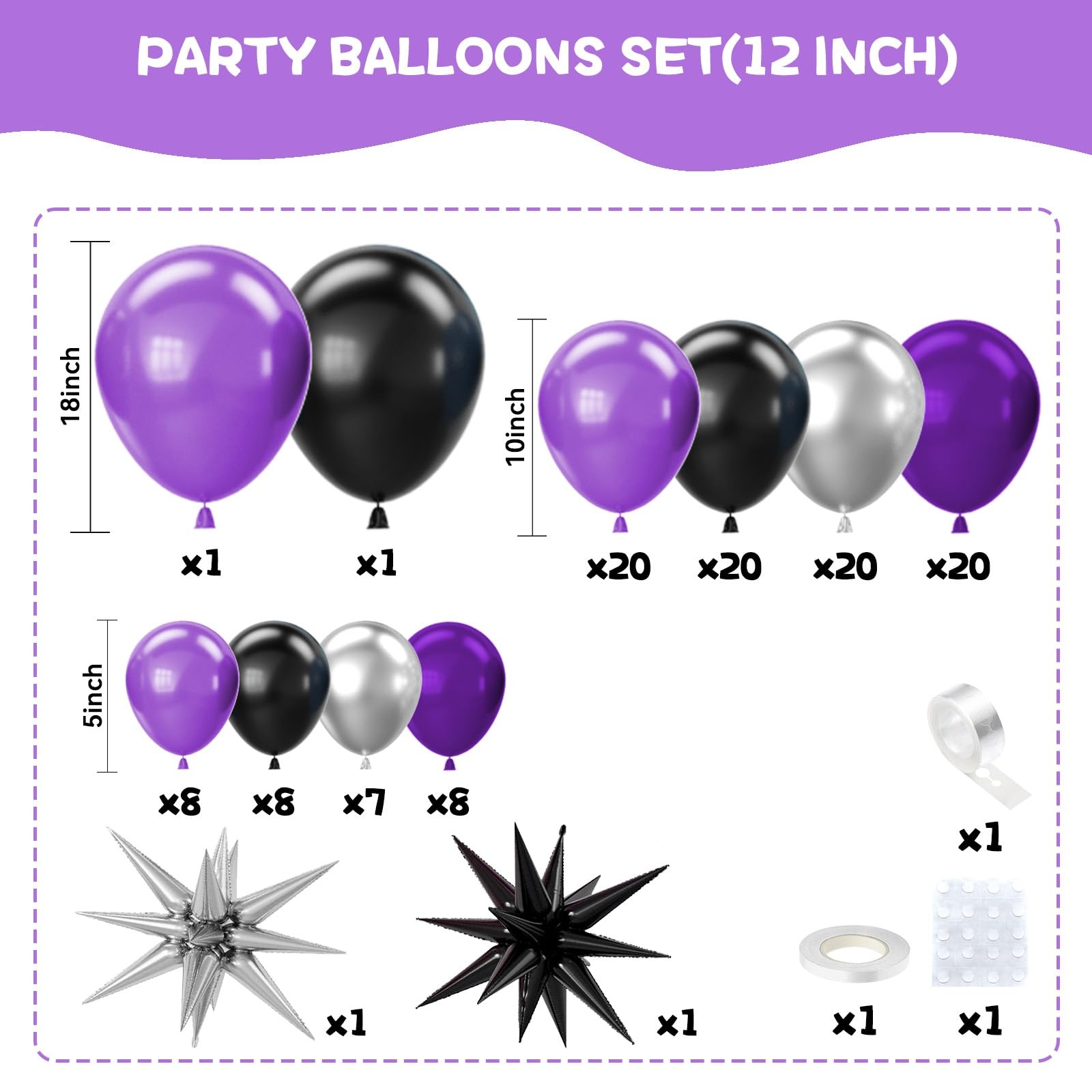 118Pcs Purple Black Silver Bal - Balloon Arch Kit ulasan dan harga